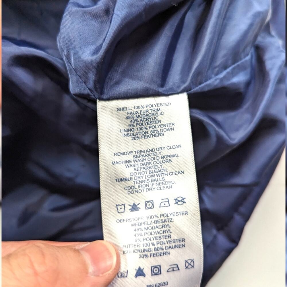 Land's End Coat Women's Size XS 2-4 Navy Down Fur Hooded - Picture 13 of 14